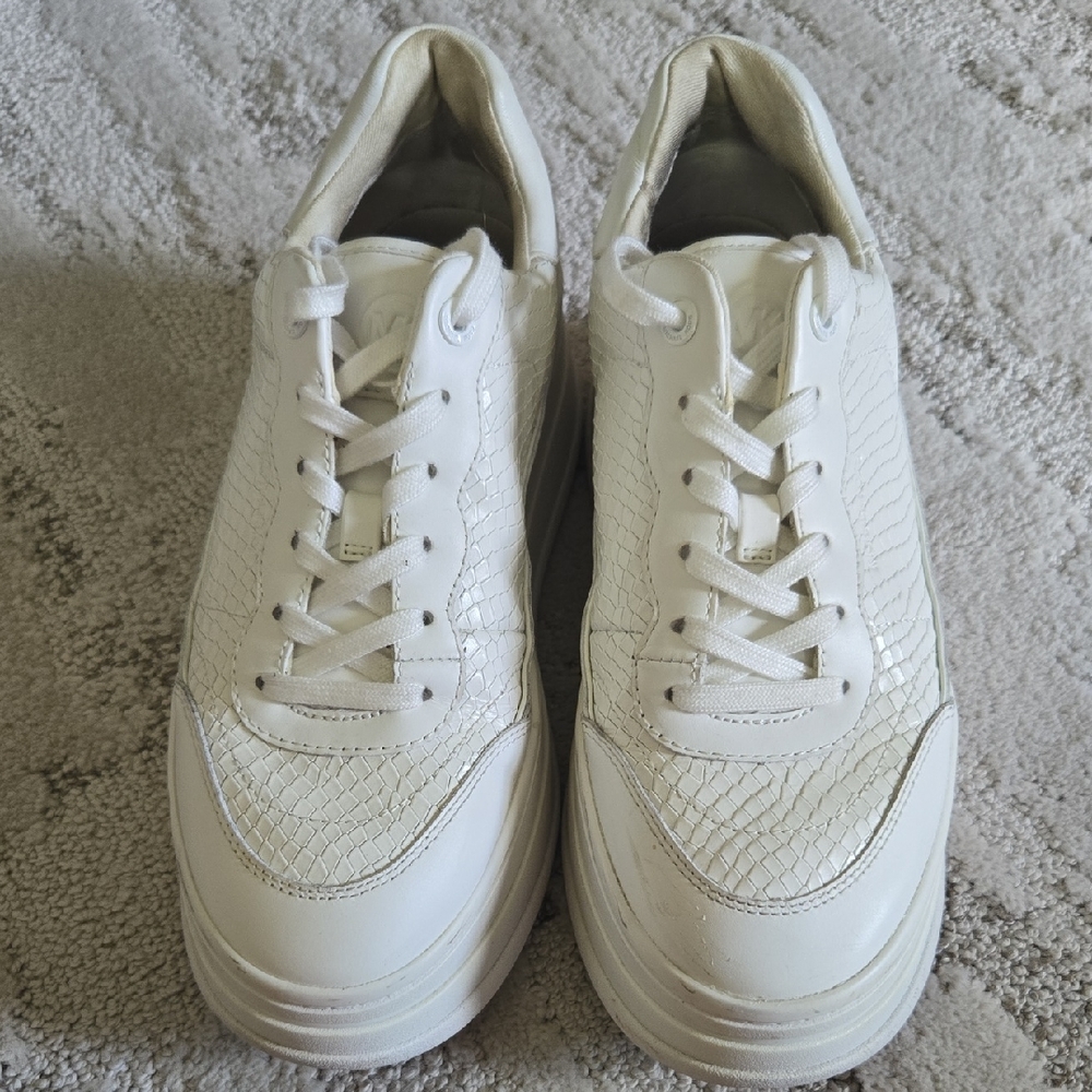 MK, White Platform Textured Sneakers, Sz 8